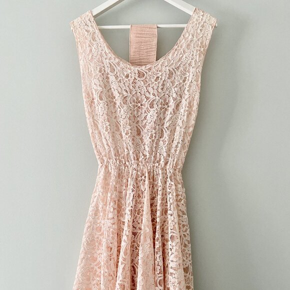 Blush Pink Lace Dress with Ribbon Belt - Size S/M - Picture 1 of 5